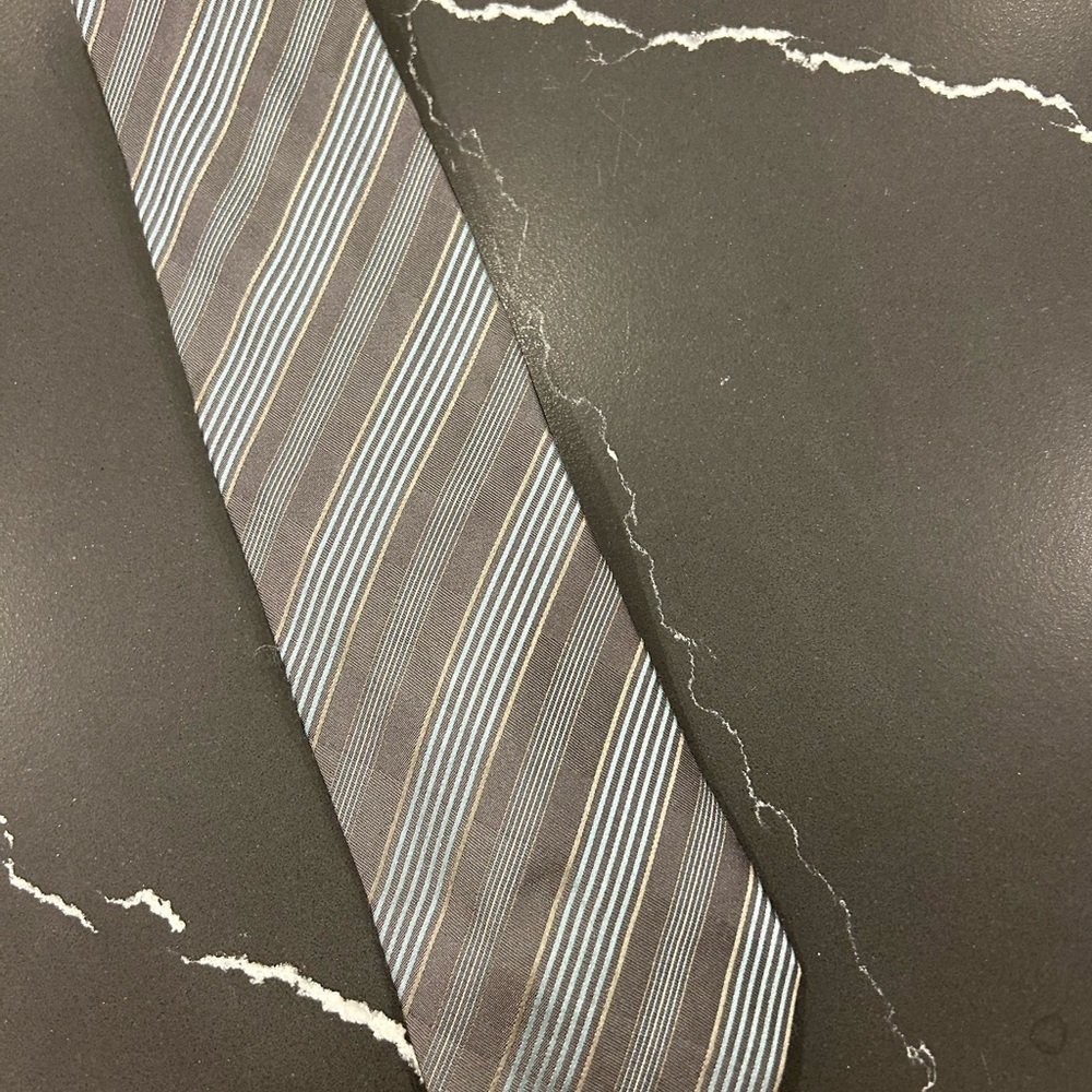 Giorgio Armani Gray and Blue Striped Tie
